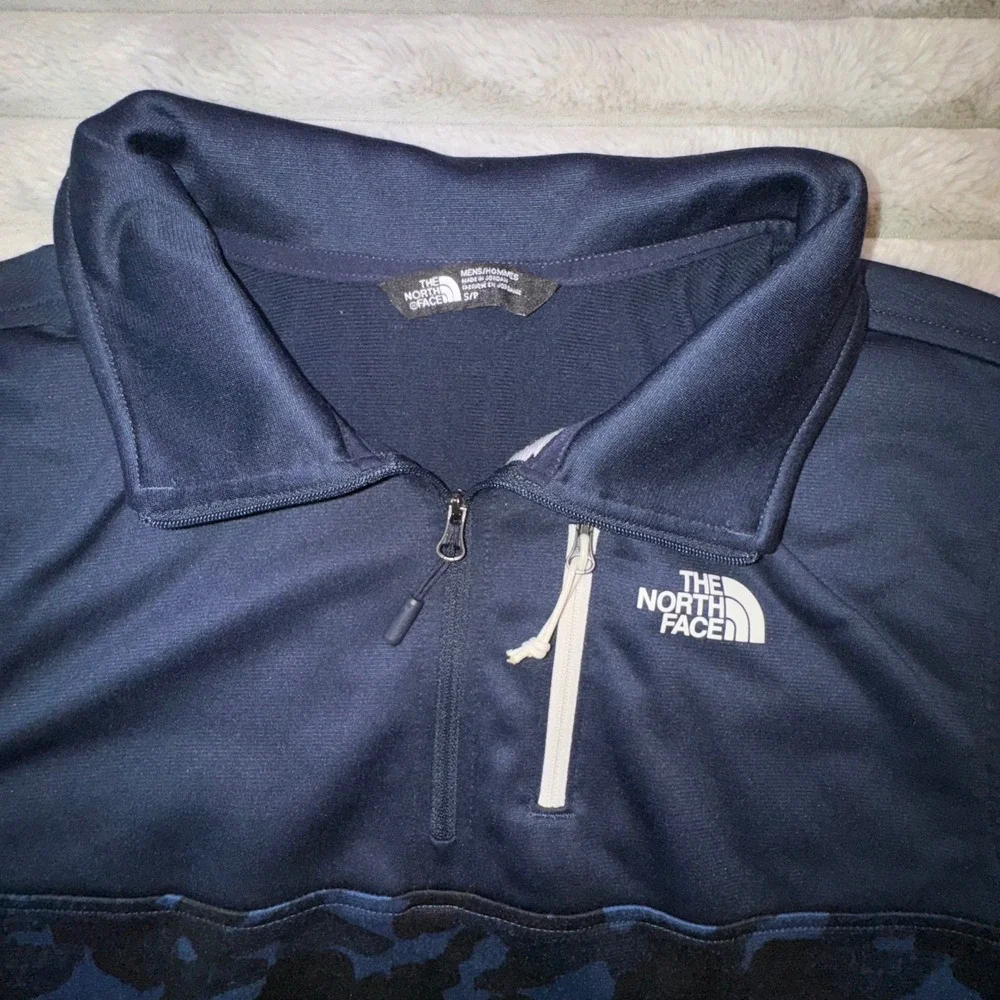 The North Face Jacket Mens S Blue Camo Canyonlands 1/4 QZip Pullover Soft fleece